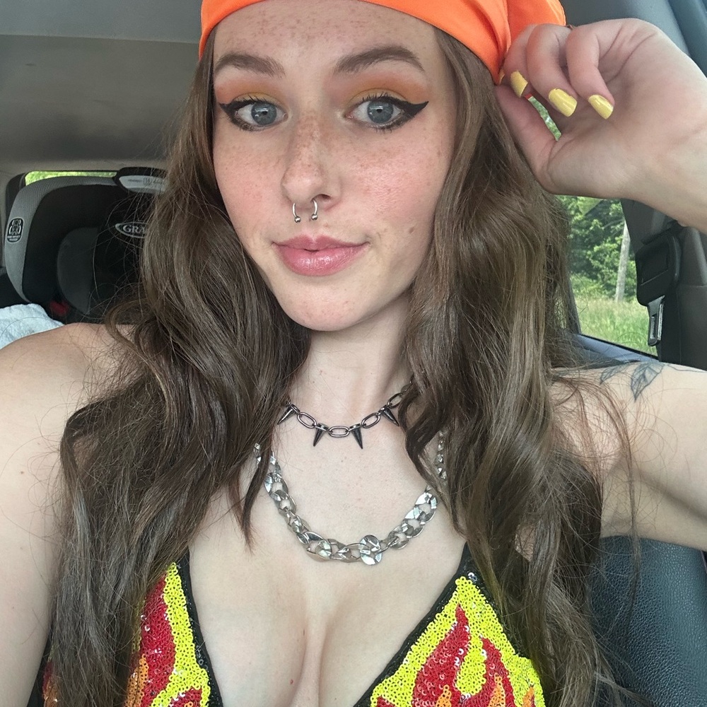 Vibrant Flame Bikini Top with Black Mesh Skirt rave set - Picture 2 of 2